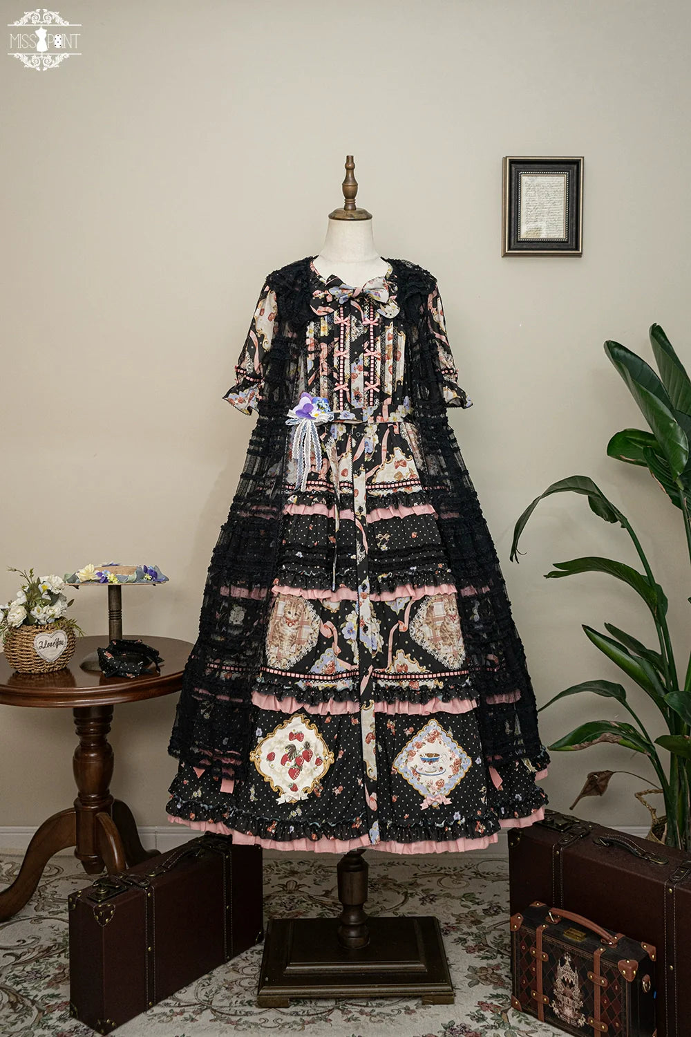 Miss Point~Cat Rose Tea~Sweet Lolita Tulle Cardigan and Long Skirt Overlay