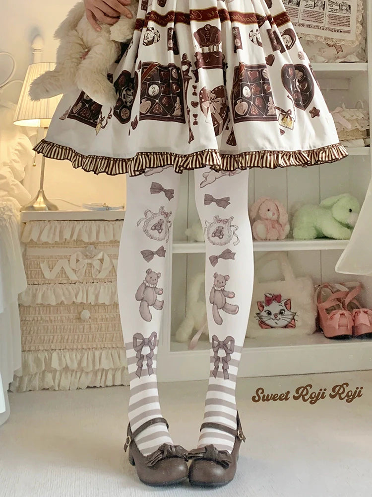 Roji Roji~Cradle Time~Sweet Lolita Velvet Pantyhose Japan Style Printed Tights