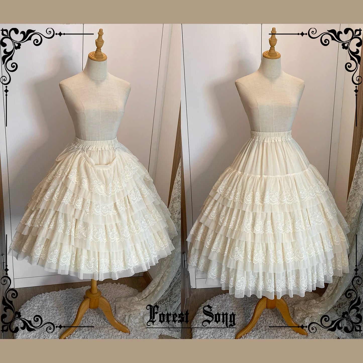 Forest Song~Star and Sea~Classic Lolita Petticoat Adjustable Tiered Ruffle Skirt
