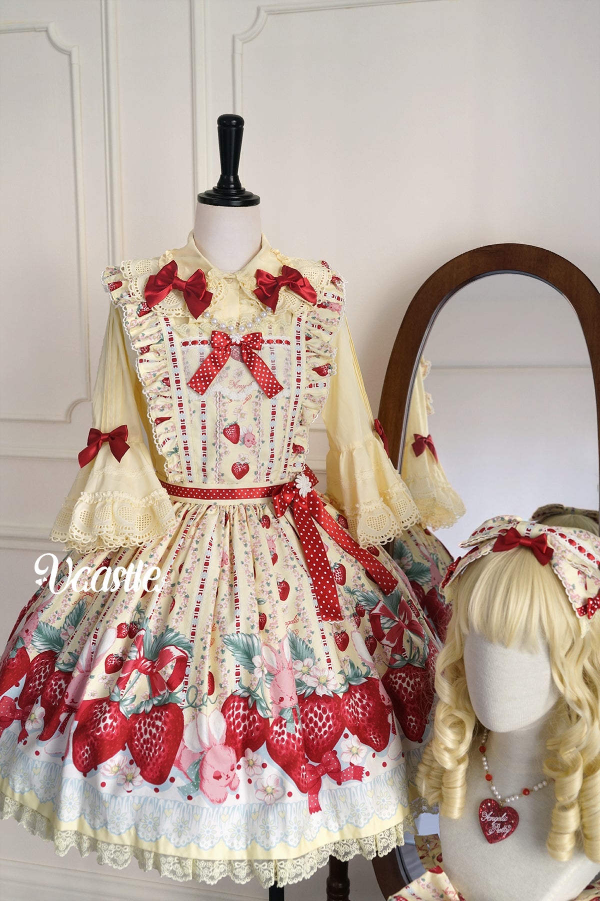 Vcastle~Sweet Crepes~Sweet Lolita Shirt with Princess Sleeves and Bow Chain