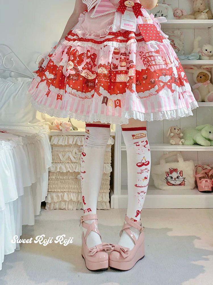Roji Roji~Sweet Lolita Cotton Socks Japanese Printed Calf Socks