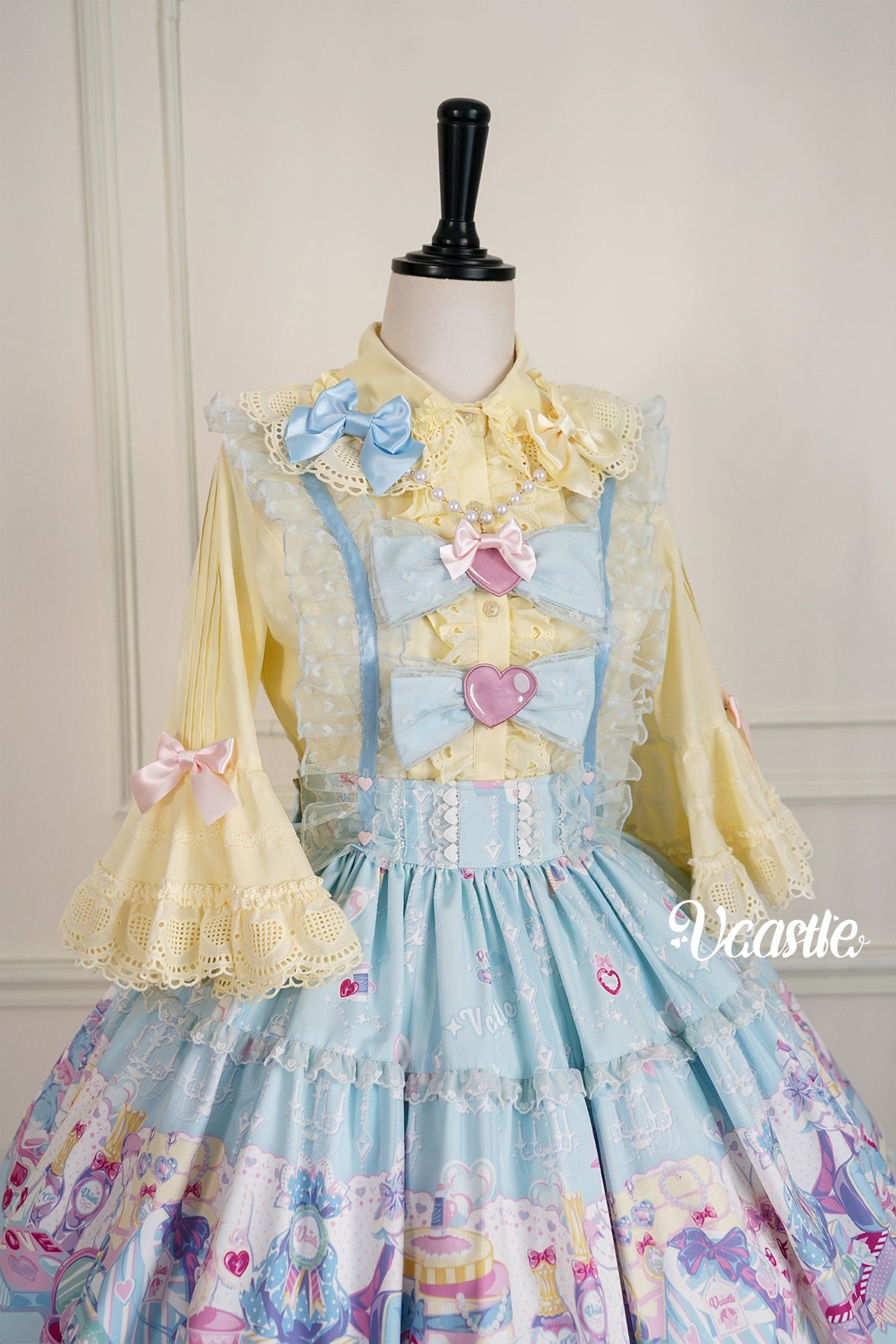 Vcastle~Sweet Crepes~Sweet Lolita Shirt with Princess Sleeves and Bow Chain