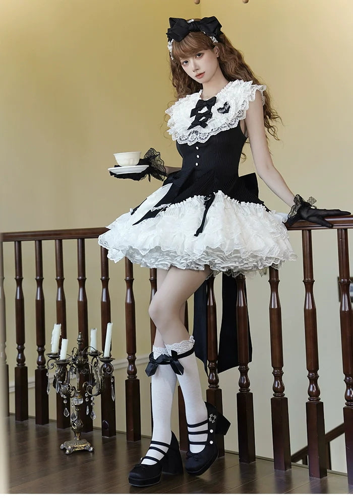 Alice Girl~Arrogant Miss~Sweet Lolita Jumper Dress with Tiered Lace Dress