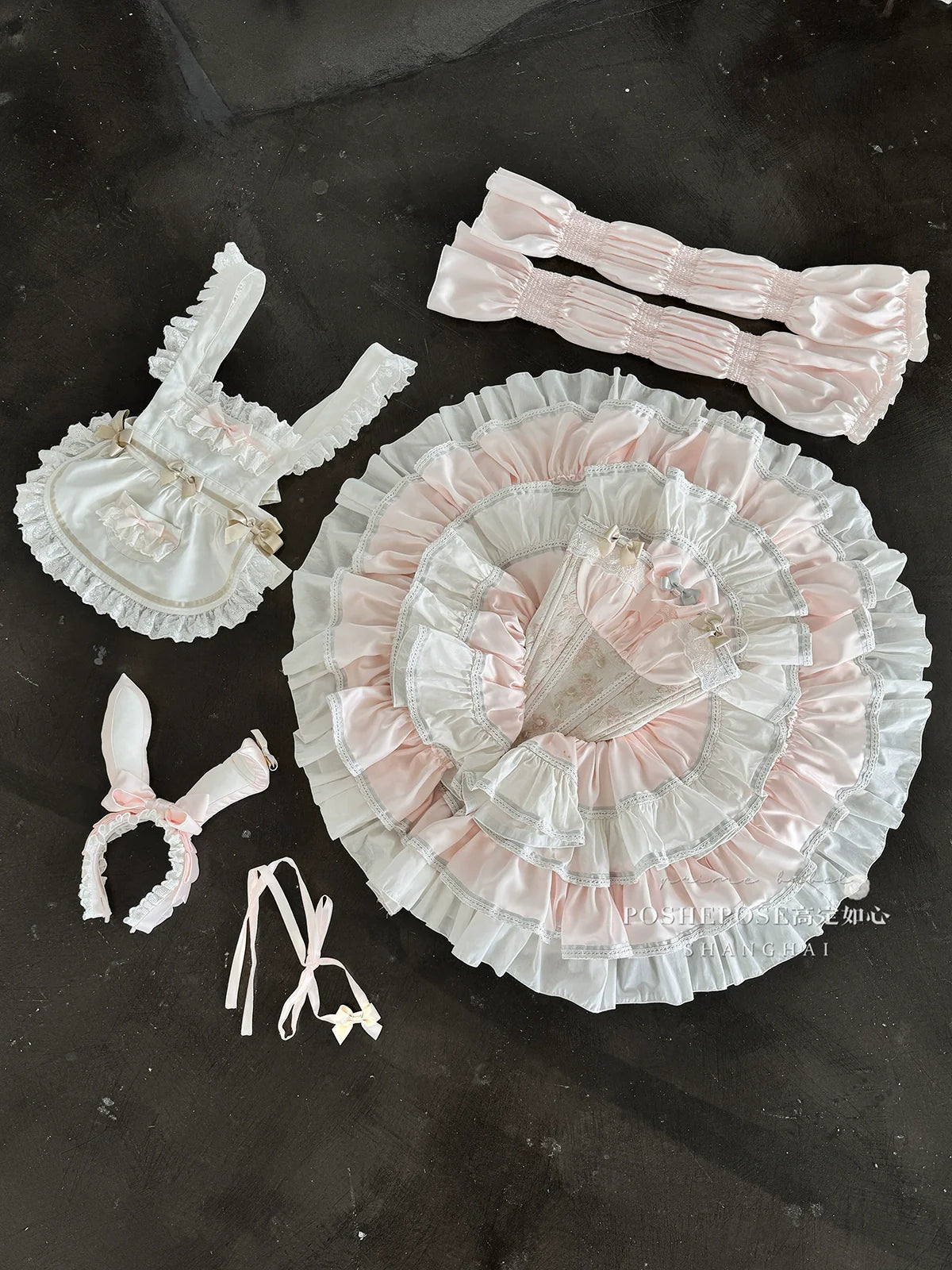 POSHEPOSE~Maid Bunny~Gorgeous Sweet Lolita OP Dress with Detachable Sleeves and Apron