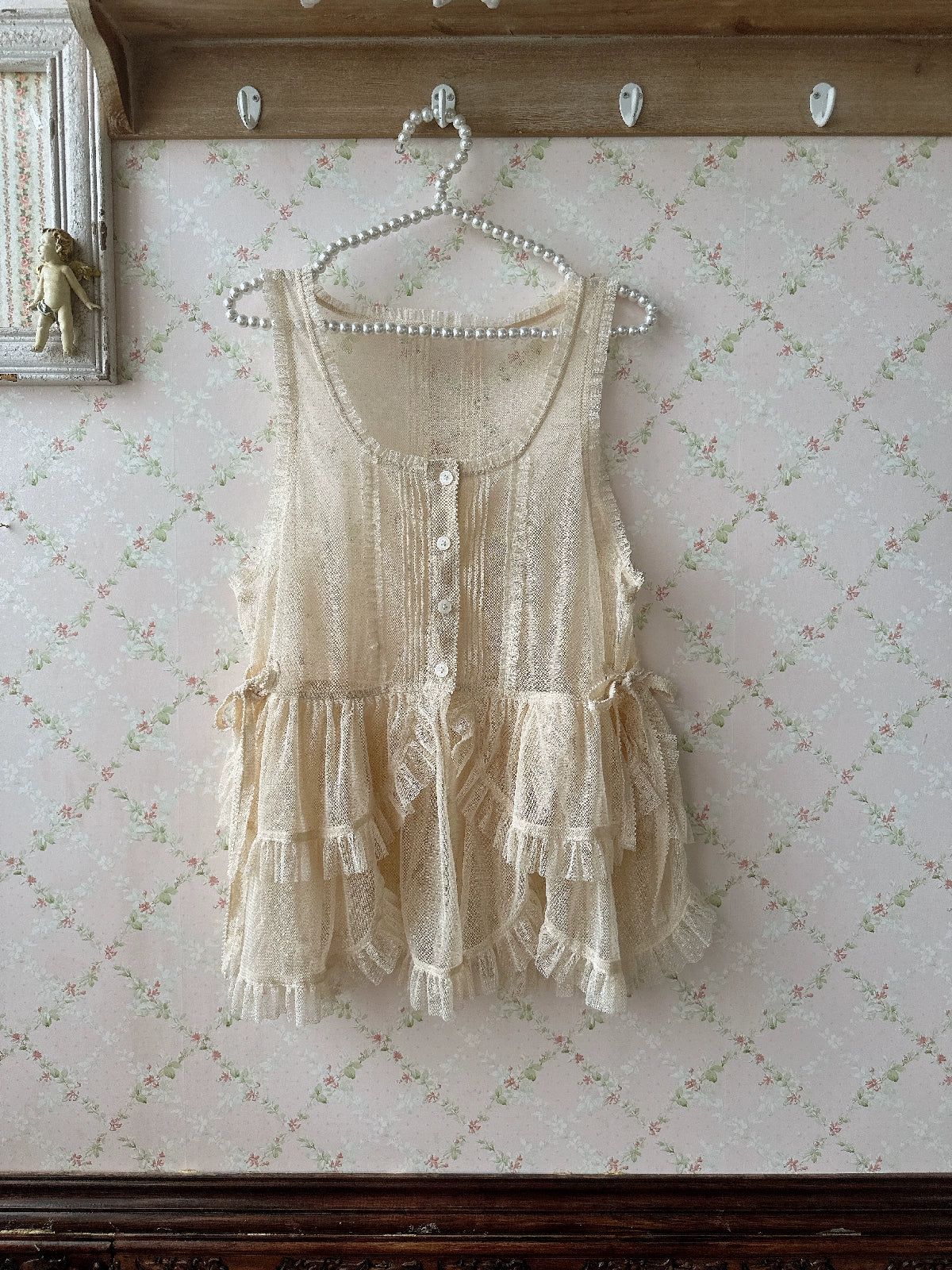 Sweet Dreamer~Antique Wall~Classic Vintage Lolita Vest Tulle Polka Dot Vest