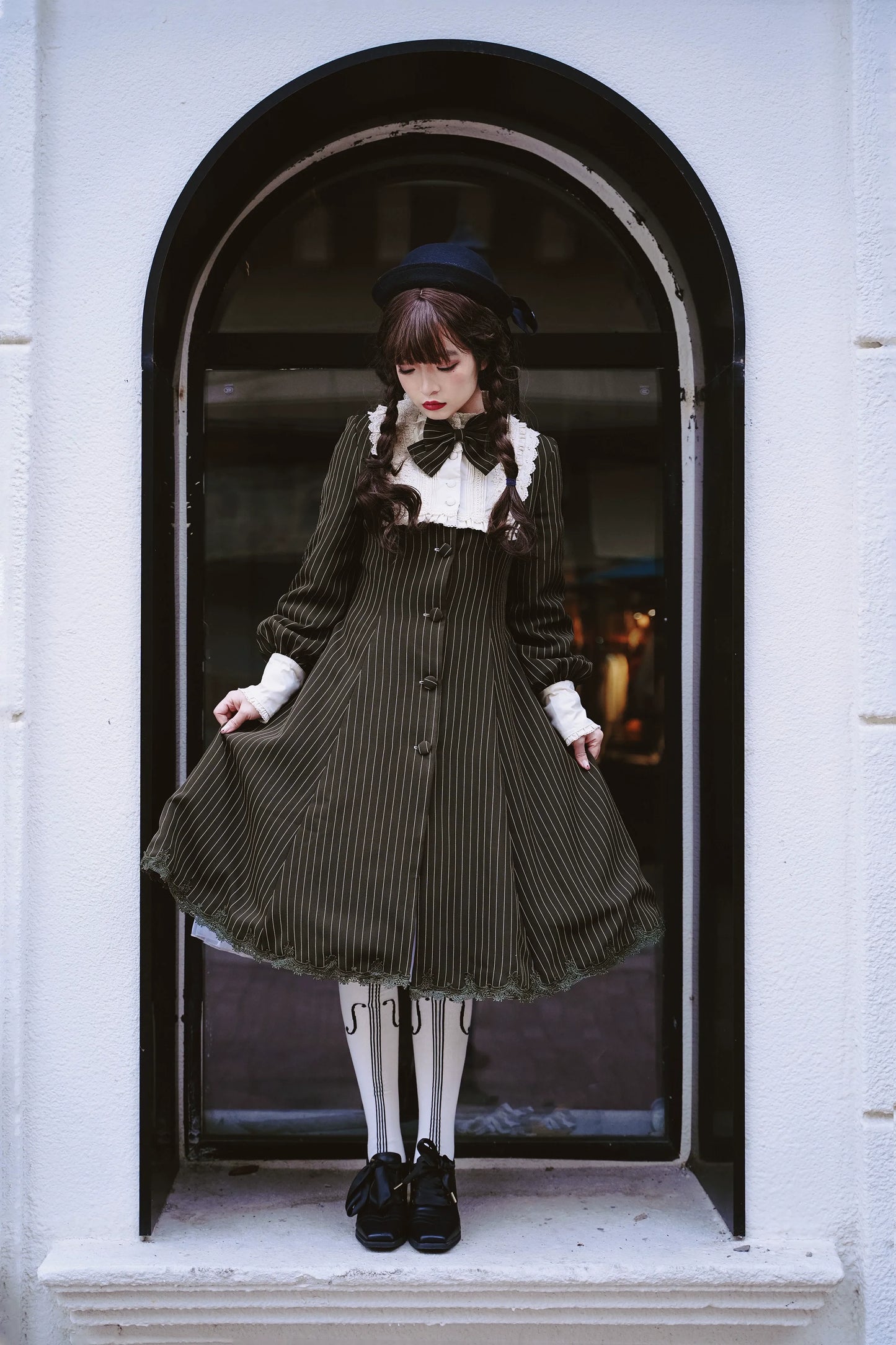 Strawberry Witch~Daily Lolita Coat Sherlock Style Lolita Coat Striped OP