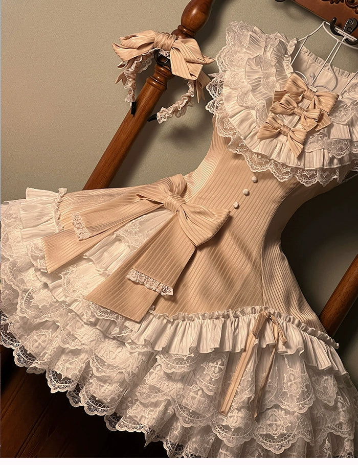 Alice Girl~Arrogant Miss~Sweet Lolita Jumper Dress with Tiered Lace Dress