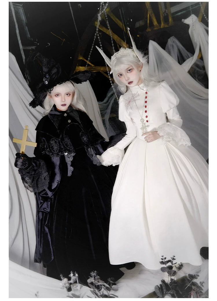 With PUJI~Enigmatic Night Poem~Halloween Gothic Lolita Fishbone Bustier Dress Embroidered Coat