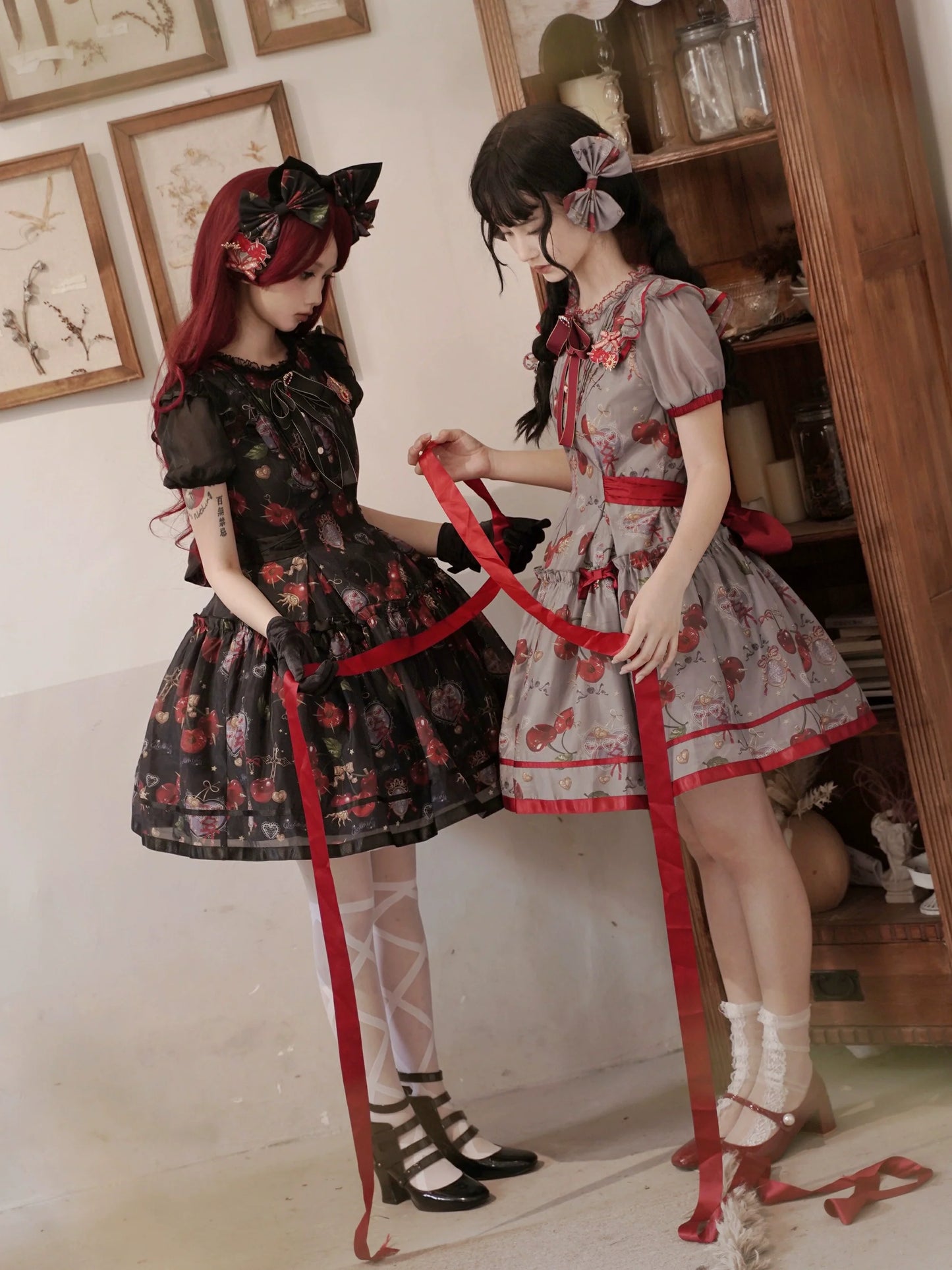 (Buy for me)Gloaming~Sweet Lolita Cherry print Short Sleeve OP and SK Set