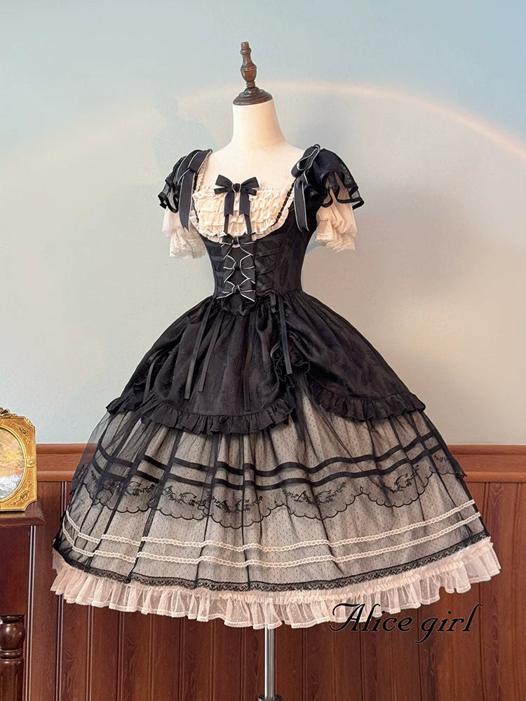 Alice girl~Yesterday Morning Mist~Classic Lolita OP Bust-supporting Tiered Ruffles Lolita Dress