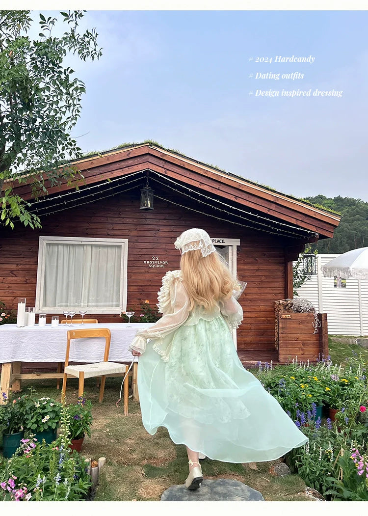 Yingtang~Plus Size Lolita JSK Dress Green Floral Lolita Dress Caidigan Set