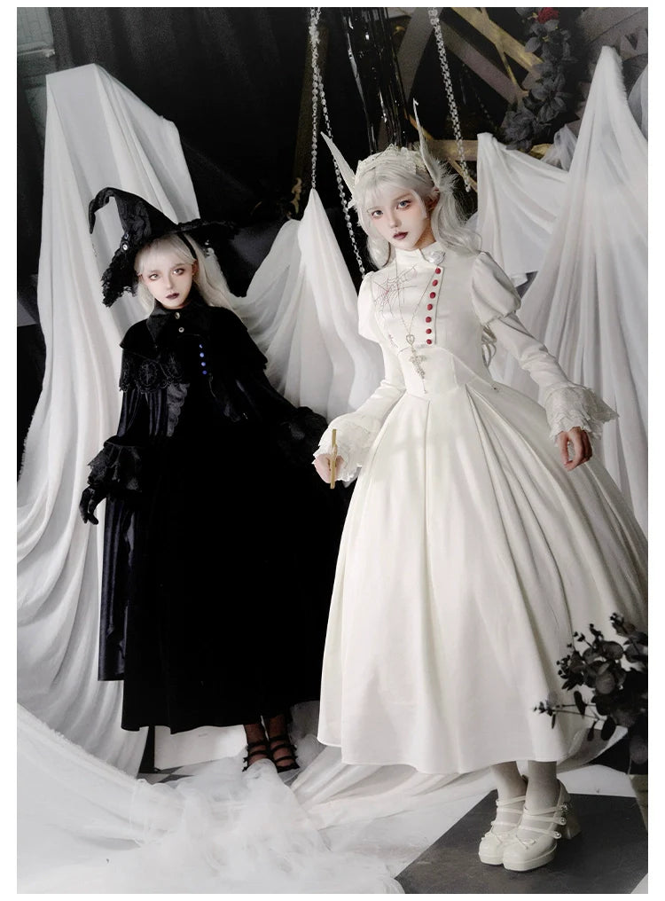 With PUJI~Enigmatic Night Poem~Halloween Gothic Lolita Fishbone Bustier Dress Embroidered Coat