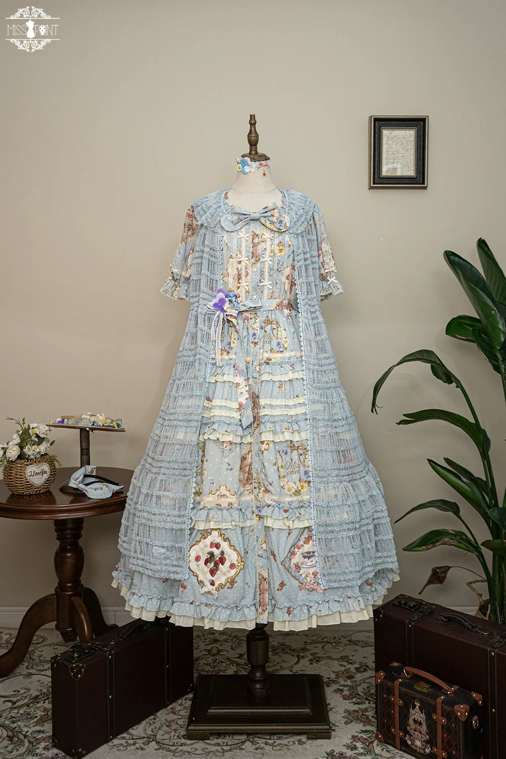 Miss Point~Cat Rose Tea~Sweet Lolita Tulle Cardigan and Long Skirt Overlay