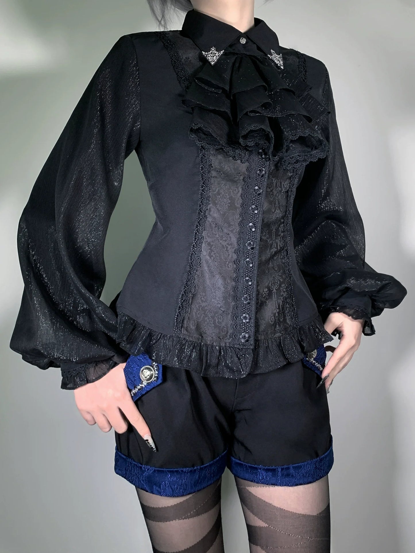 Little Dipper~Silver Elimination~Ouji Lolita Blouse with Long Sleeves and Jabot