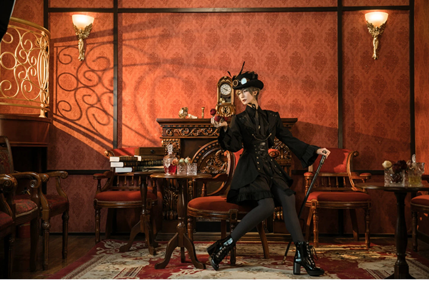 (BFM)Mr. Yi's Steam Continent~Gothic Lolita Cardigan Long Sleeve Black Short Jacket
