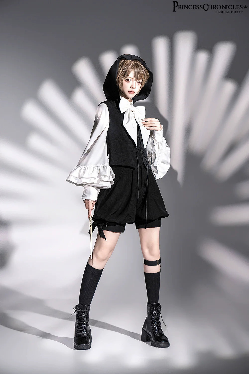 Princess Chronicles~Rabbit Feather~Black Ouji Lolita Vest Shorts Suit Prince Cloak Set