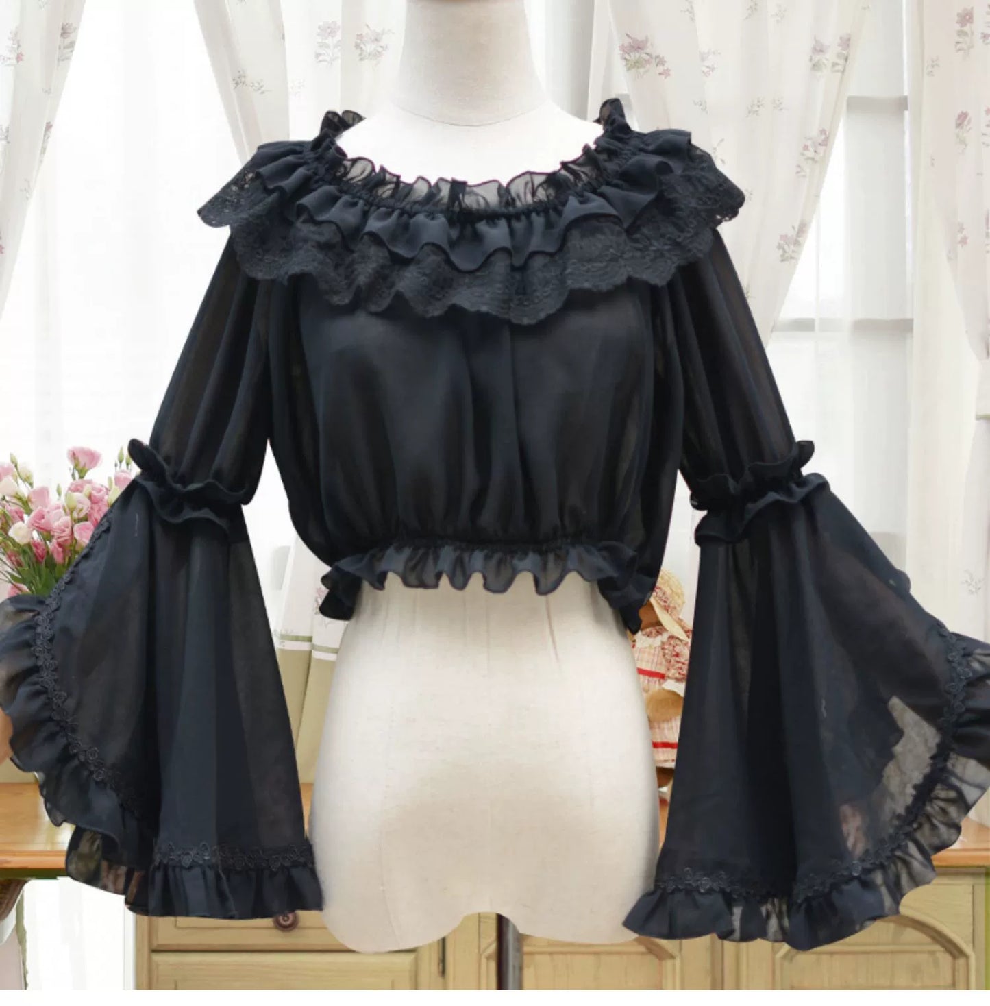 Motadalu~Classic Lolita Shirt Lace Princess Sleeves Chiffon Lolita Blouse