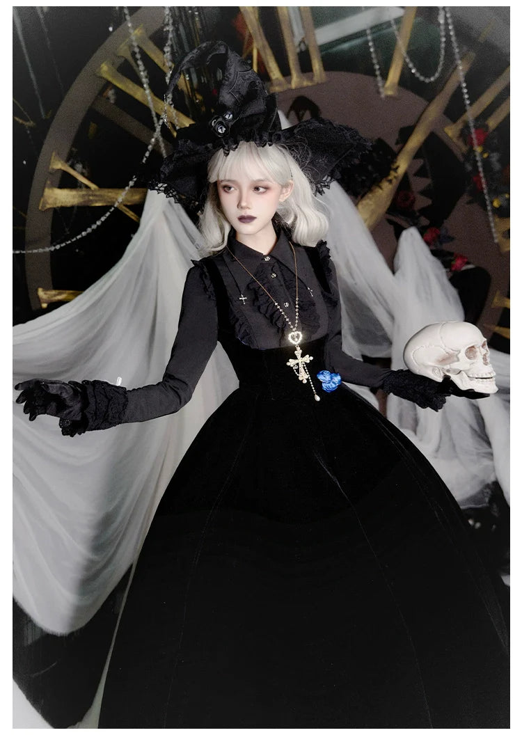 With PUJI~Enigmatic Night Poem~Halloween Gothic Lolita Fishbone Bustier Dress Embroidered Coat