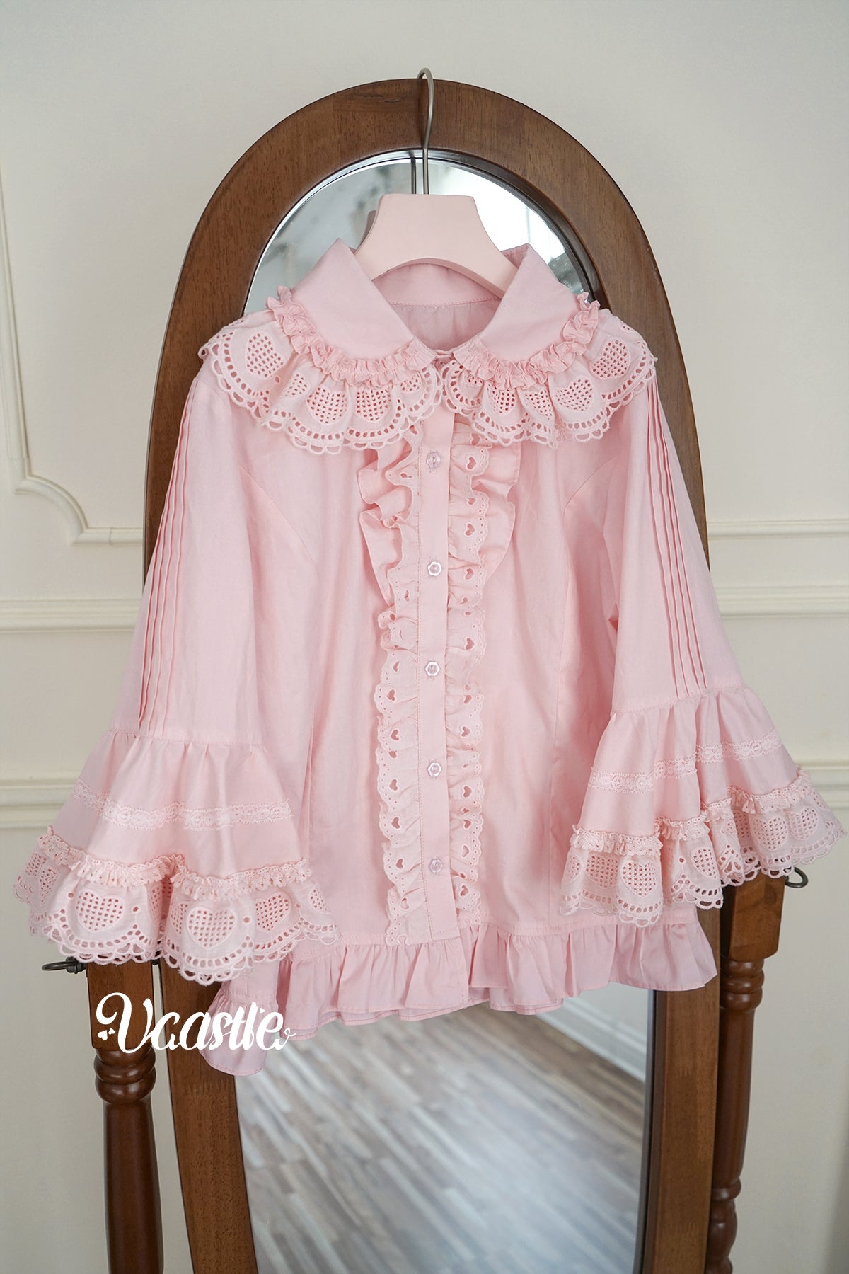 Vcastle~Sweet Crepes~Sweet Lolita Shirt with Princess Sleeves and Bow Chain