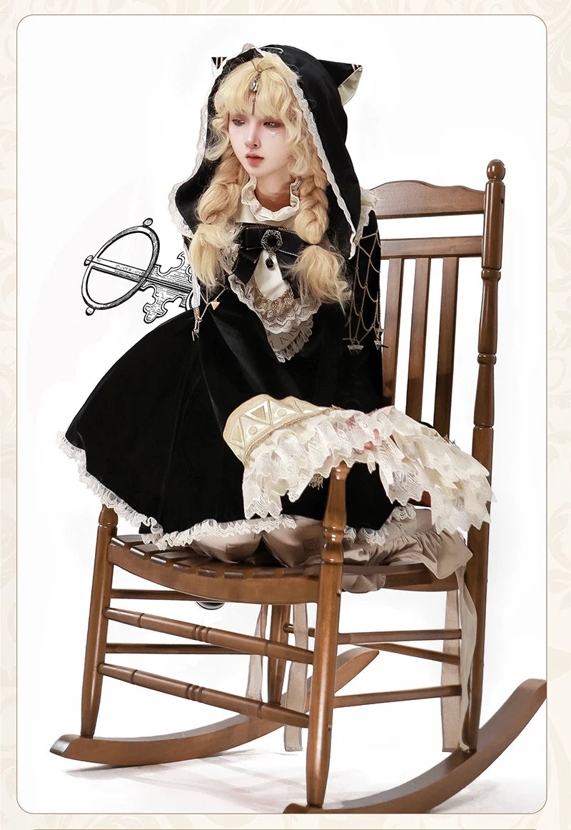 LizBird~Reincarnated Clock~Vintage Lolita OP Dress Set Lolita Bloomers