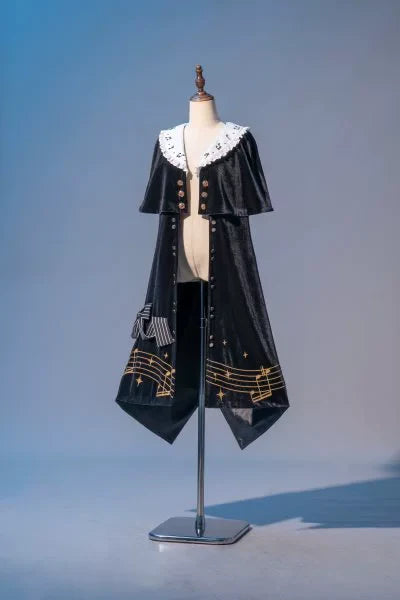 Forest Fluorescent Carps~Black and White Sonata~Ouji Lolita Vest Suit and Vintage Lolita OP Dress