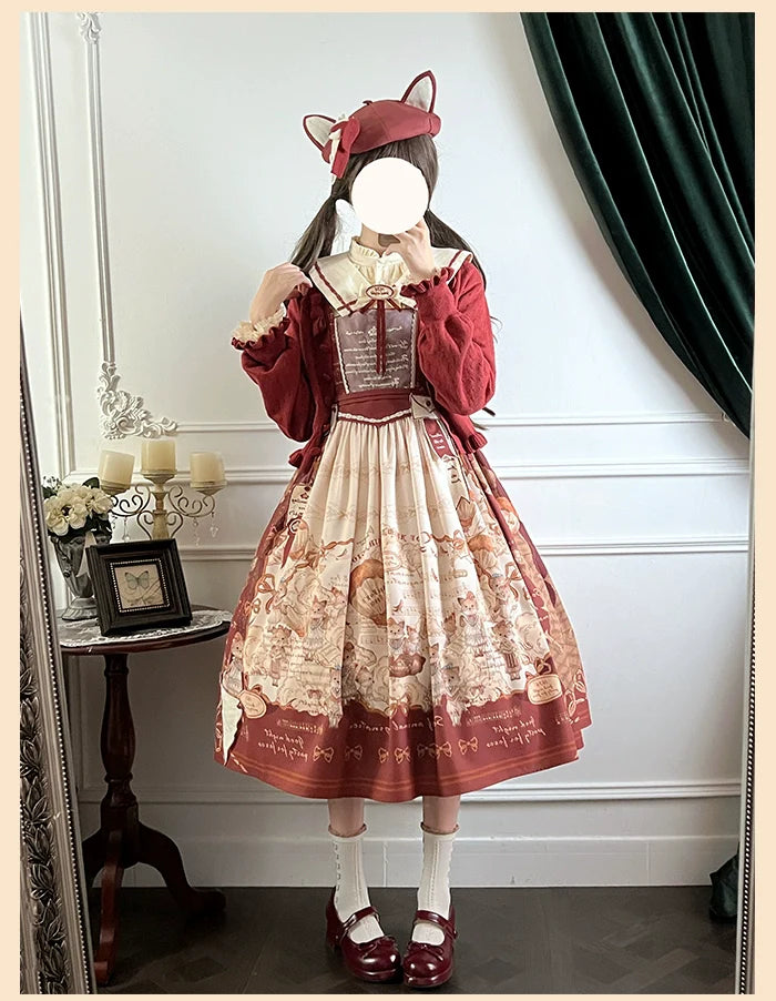 Alice Girl~Fox Band~Printed Sweet Lolita JSK Dress Square Neckline Daily Dress