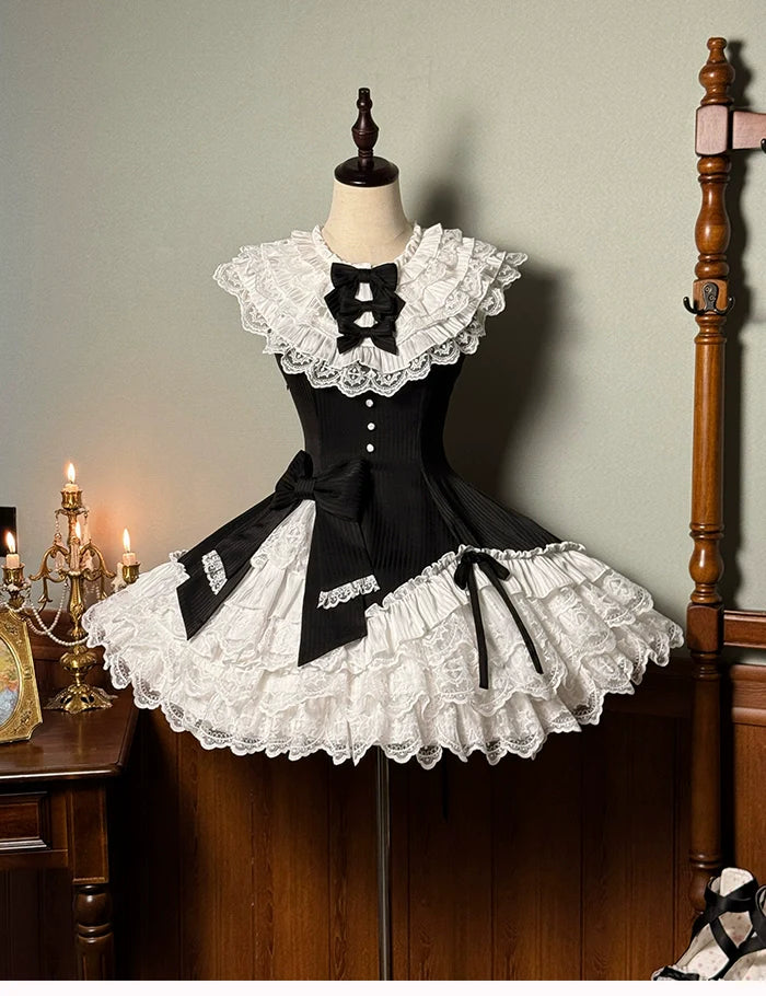 Alice Girl~Arrogant Miss~Sweet Lolita Jumper Dress with Tiered Lace Dress