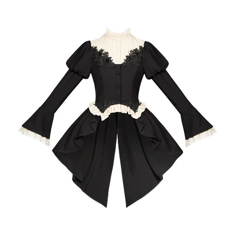 With PUJI~Night Feast~Gothic Lolita Suit Ouji Lolita Tailcoat Tiered Skirt Shorts