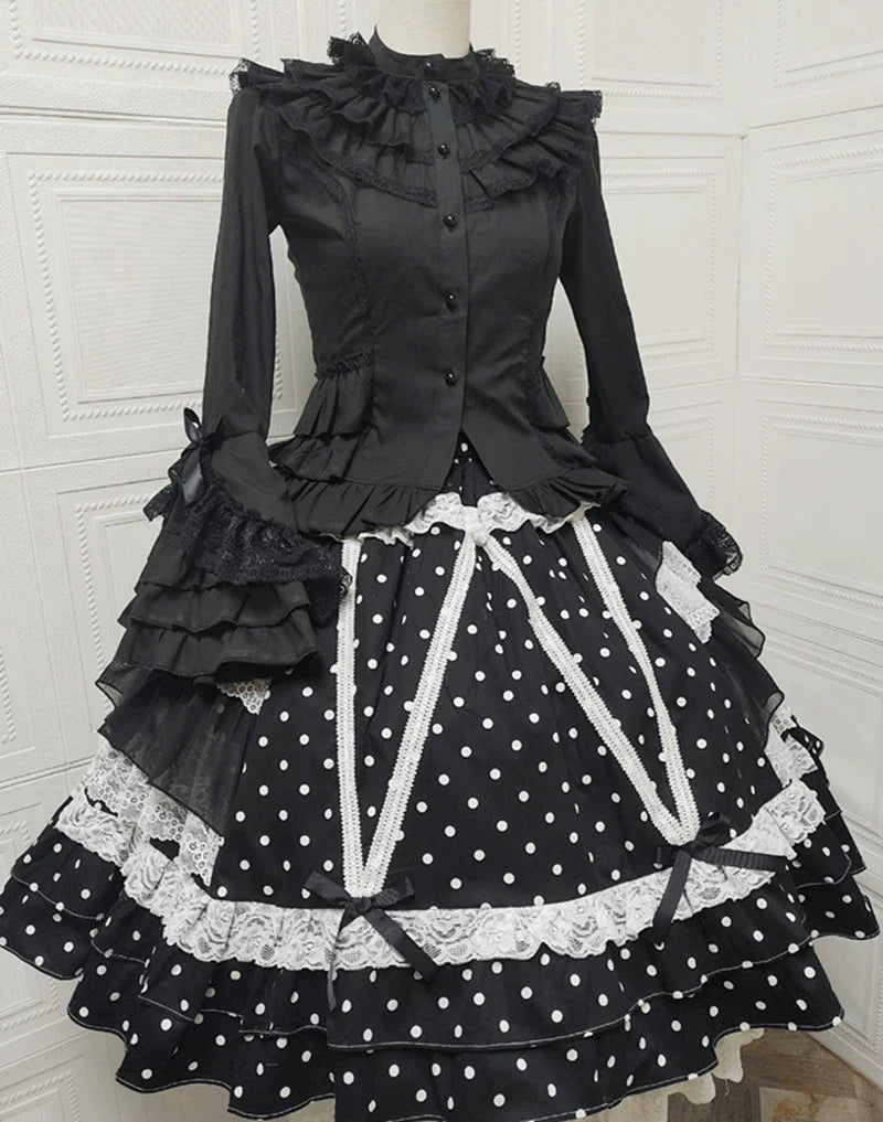 Sweet Angel~Japanese Sweet Lolita Skirt Retro Showa Knee Cake Dress
