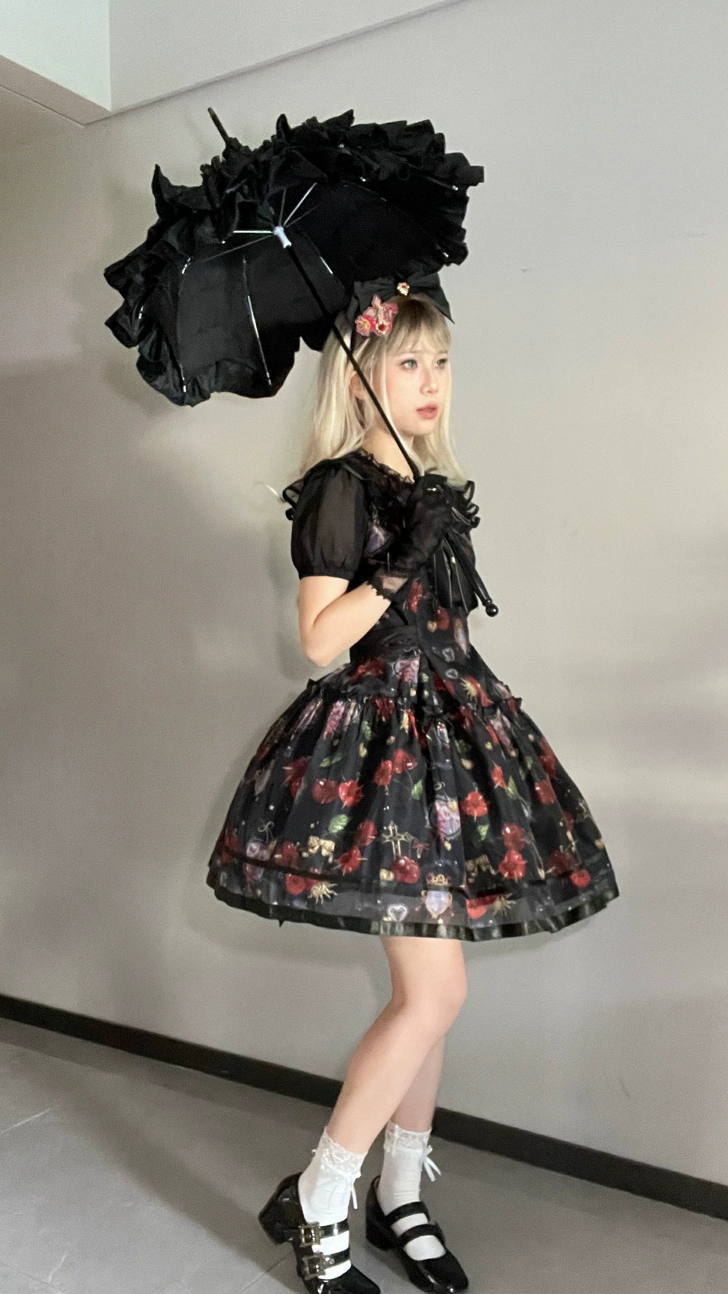 (Buy for me)Gloaming~Sweet Lolita Cherry print Short Sleeve OP and SK Set