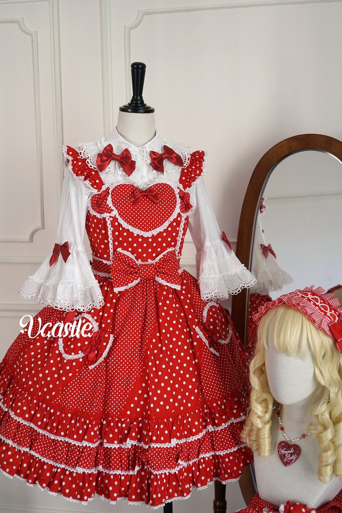 Vcastle~Sweet Crepes~Sweet Lolita Shirt with Princess Sleeves and Bow Chain