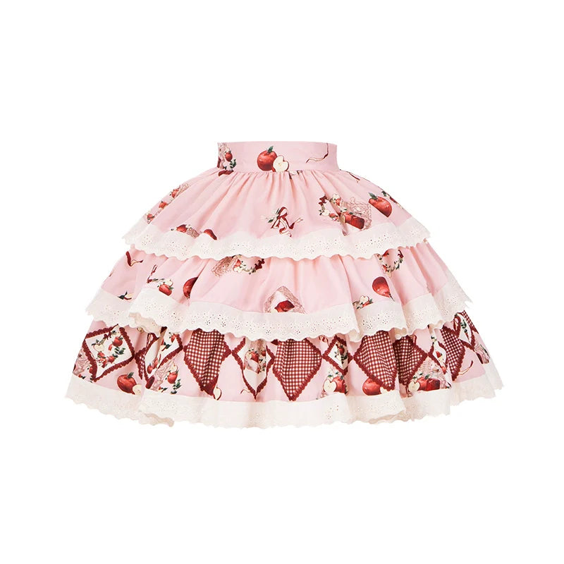 With PUJI~Apple Orchard~Country Lolita SK Embroidered Twins Lolita Top Skirt