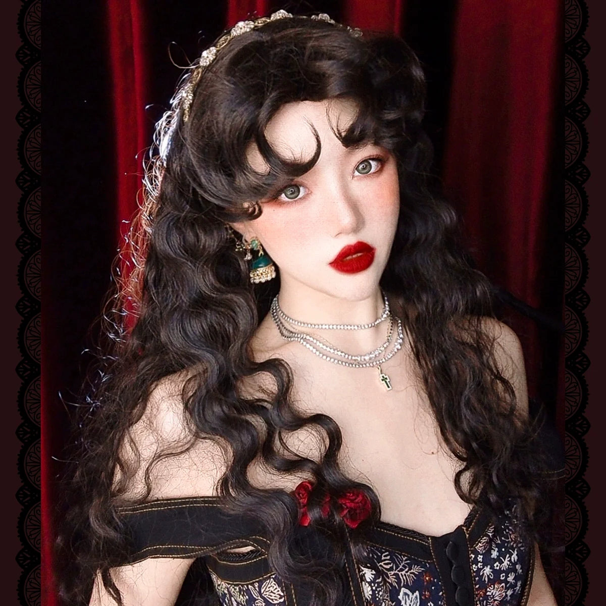 Mabuxi~Gypsy Rose~Black Retro Lolita Curly Wigs Fluffy Sheep Curl Wigs