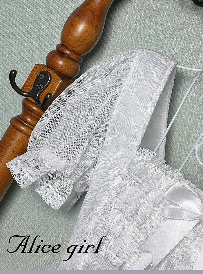 Alice girl~Yesterday Morning Mist~Classic Lolita Shirt Polka Dots Tulle Short Sleeve Blouse