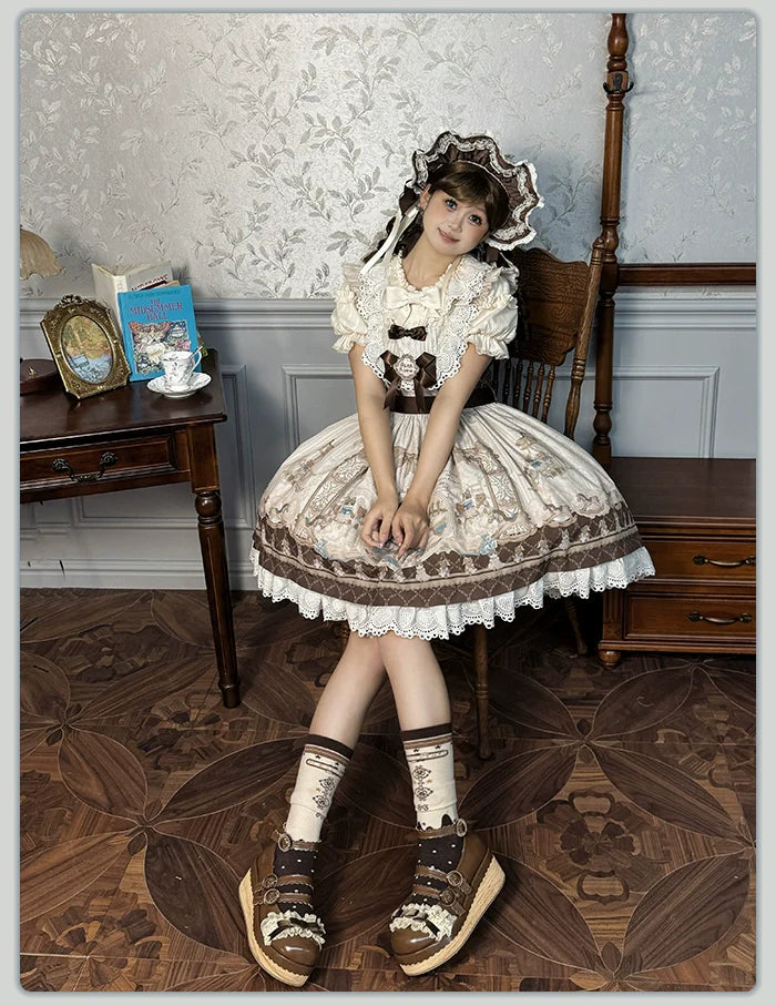 Alice Girl~Sea Salt Fairytale~Sweet Lolita JSK Doll-like Lolita Printed Dress