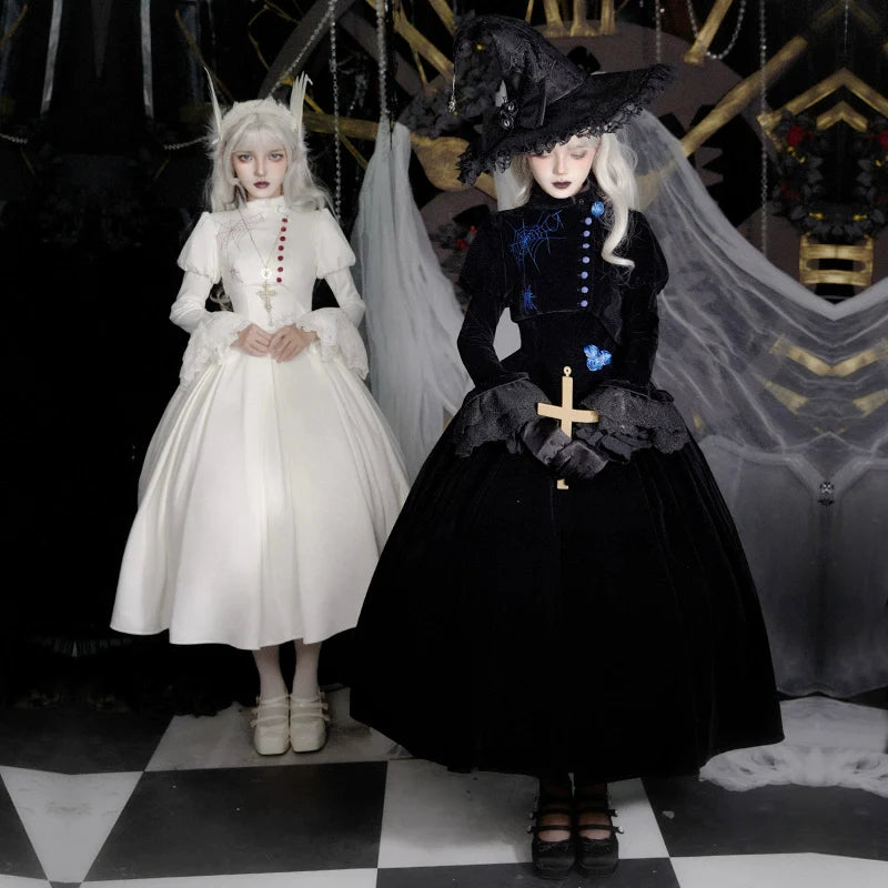 With PUJI~Enigmatic Night Poem~Halloween Gothic Lolita Fishbone Bustier Dress Embroidered Coat