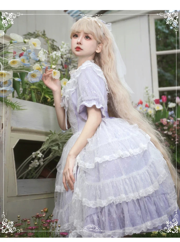 Eieyomi~Iris Love~Classic Lolita OP Princess Lolita Puff Dress and Veil
