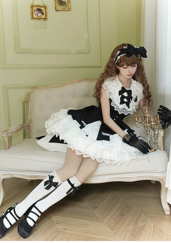 Alice Girl~Arrogant Miss~Sweet Lolita Jumper Dress with Tiered Lace Dress