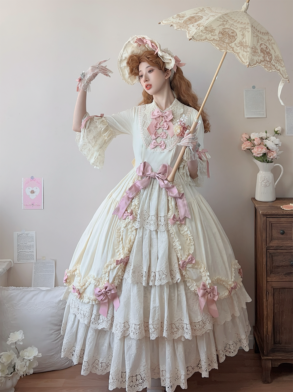 Miss Point~Lilyka Garden~Classic Lolita OP Dress Elegant Floral Wall Princess Sleeve