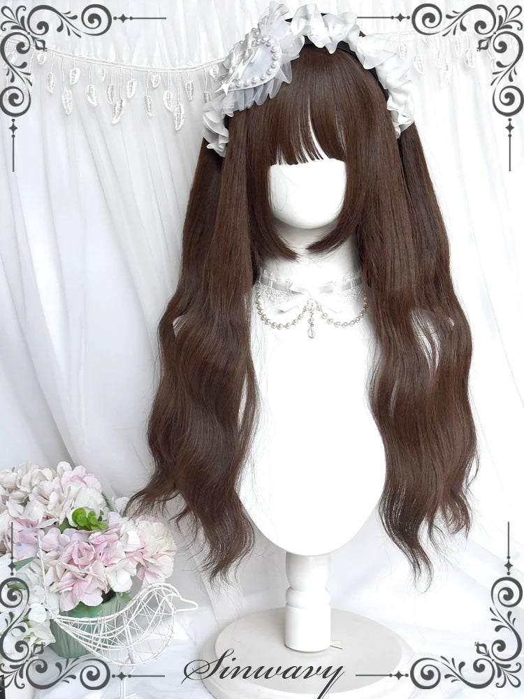 Sinwavy~Praying Meow~Kawaii Lolita Wig Long Curly Hair Wig Cold Brown
