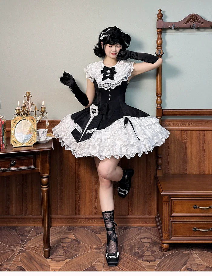Alice Girl~Arrogant Miss~Sweet Lolita Jumper Dress with Tiered Lace Dress
