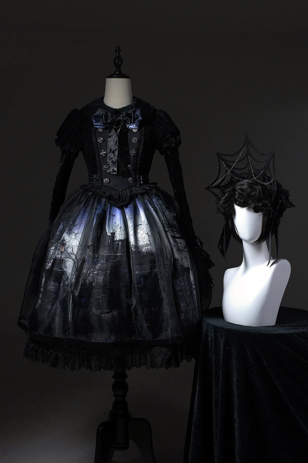 LilithHouse~Horror House~Gothic Lolita OP Set with Cape and Castle Print