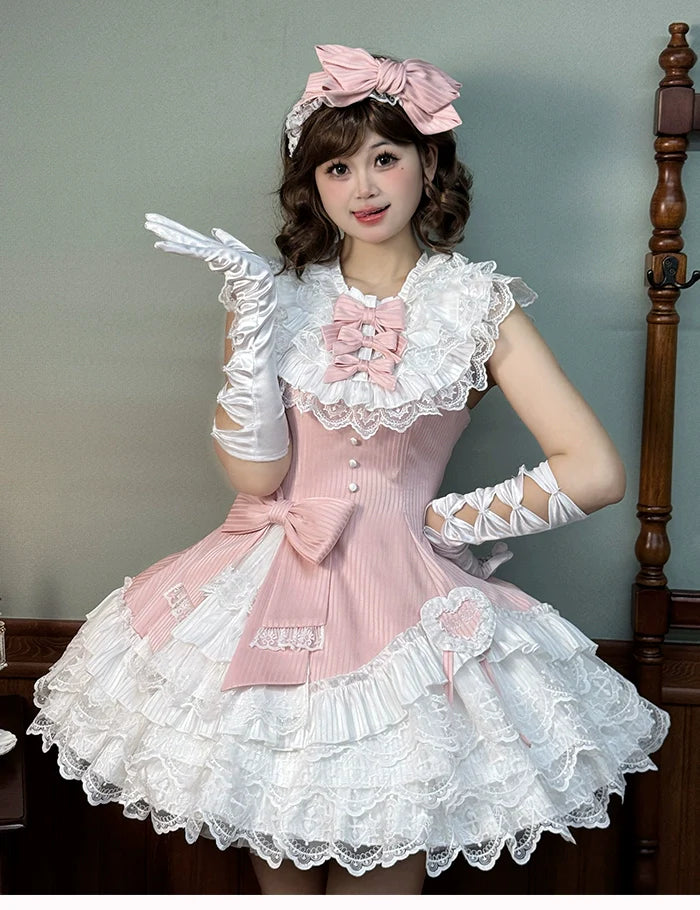 Alice Girl~Arrogant Miss~Sweet Lolita Jumper Dress with Tiered Lace Dress