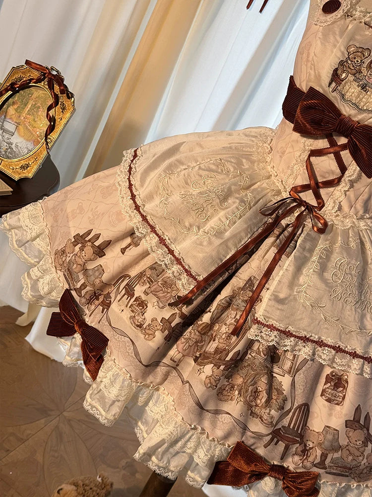 Alice Girl~Bear Castle~Sweet Lolita Dress Natural Waist JSK