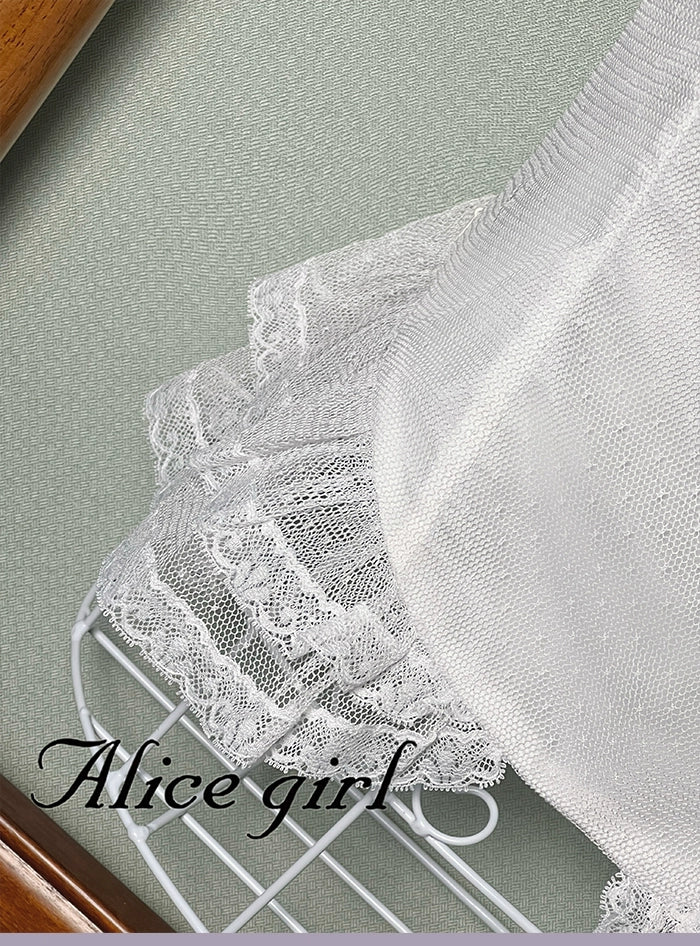 Alice girl~Yesterday Morning Mist~Classic Lolita Shirt Polka Dots Tulle Short Sleeve Blouse