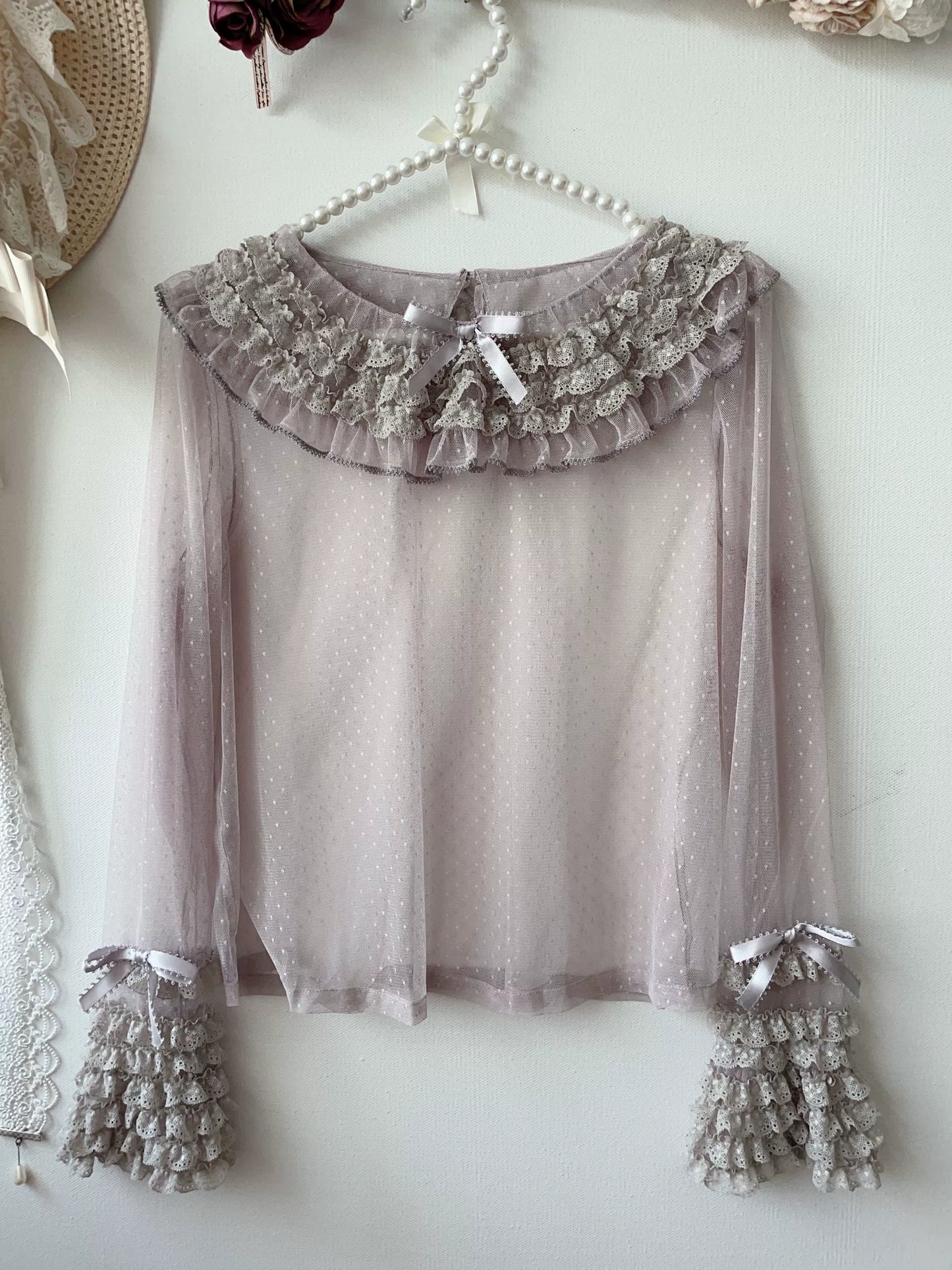 Sweet Dreamer~Antique Wall~Classic Lolita Blouse Polka Dots Tulle Shirt