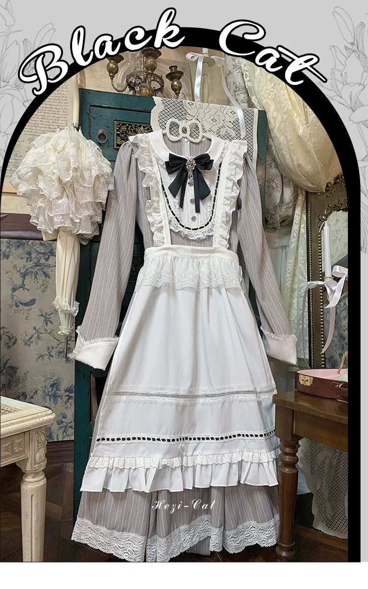 Hezi's Cat Haven~Black Cat Butler~Maid Lolita OP Dress Elegant Black and White Dress