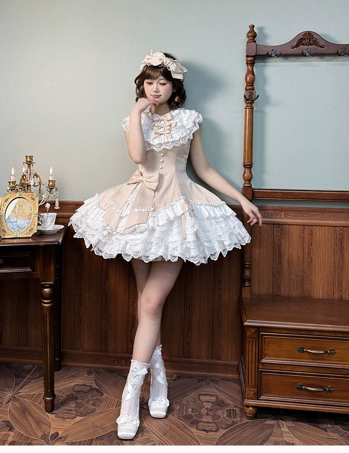 Alice Girl~Arrogant Miss~Sweet Lolita Jumper Dress with Tiered Lace Dress