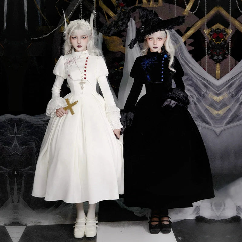 With PUJI~Enigmatic Night Poem~Halloween Gothic Lolita Fishbone Bustier Dress Embroidered Coat