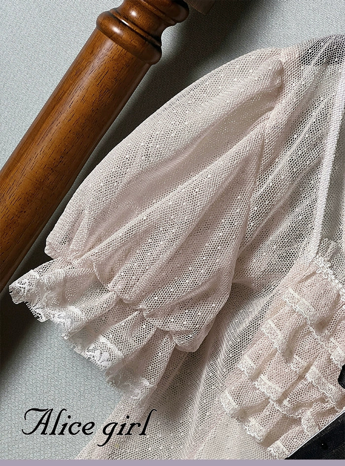 Alice girl~Yesterday Morning Mist~Classic Lolita Shirt Polka Dots Tulle Short Sleeve Blouse